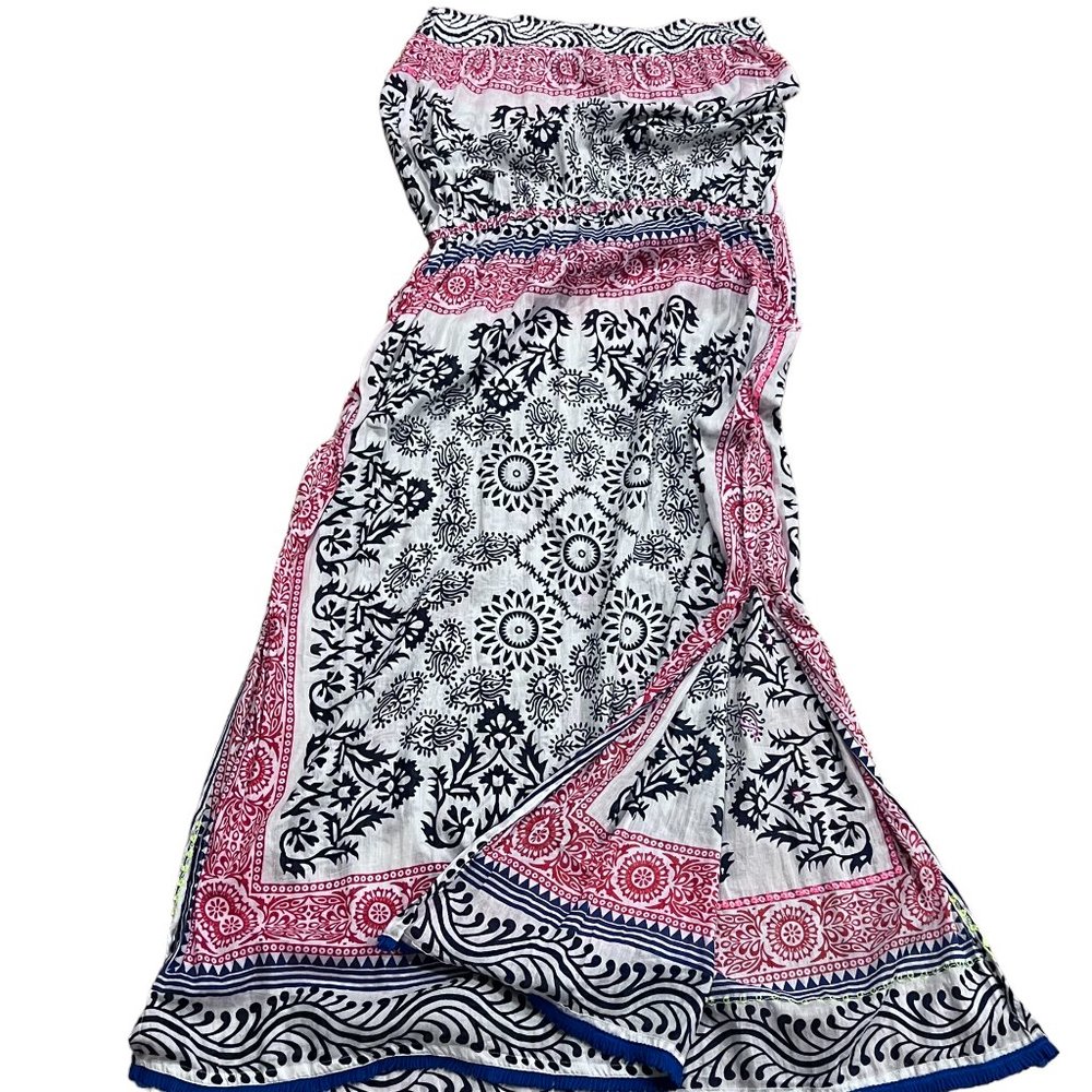 Kalypso 7 Sumba Strapless Dress Coverup, White Multi, Cotton, M
